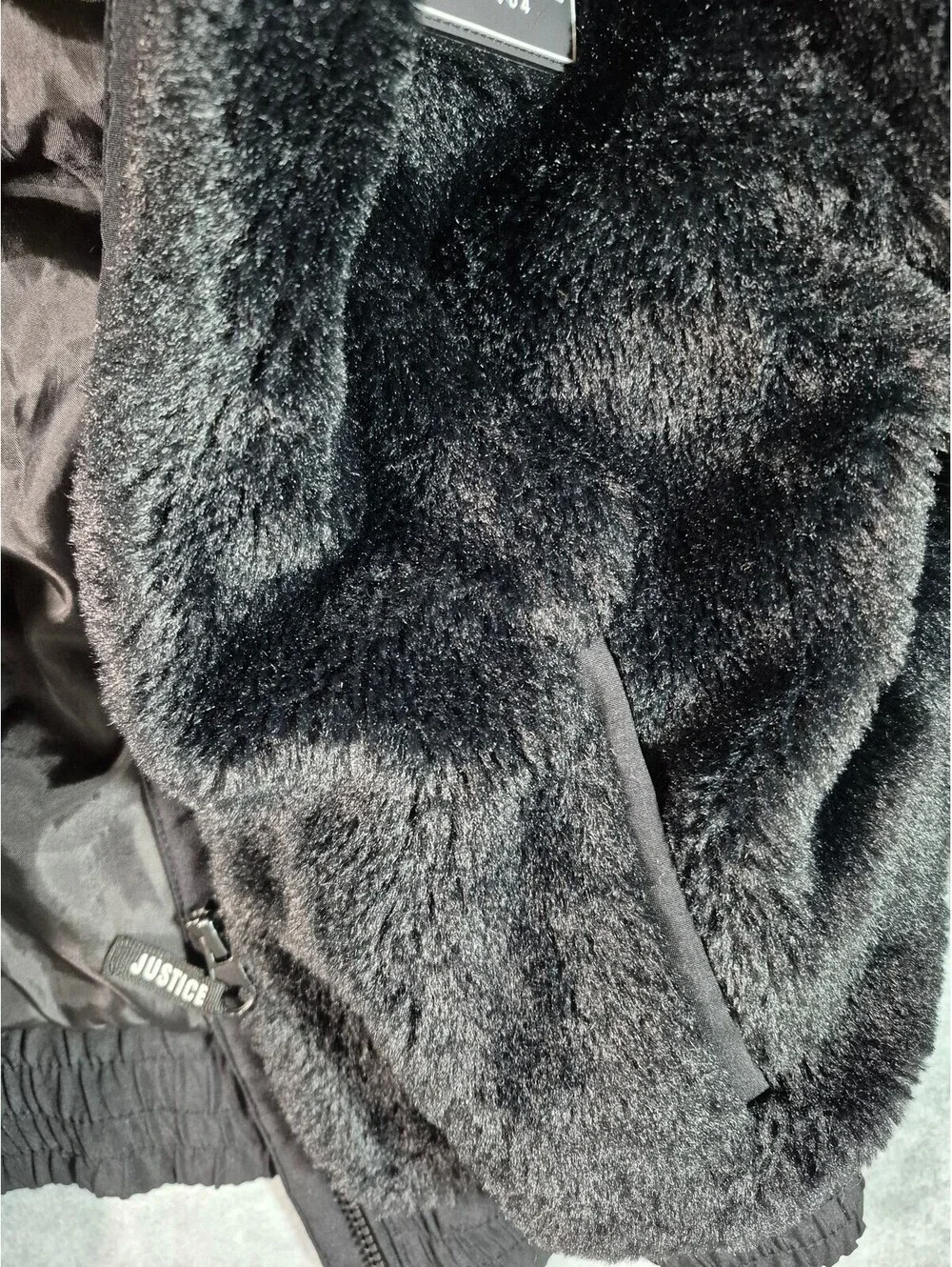Justice Girls Size 7/8 Black Faux Fur Hooded Winter Jacket